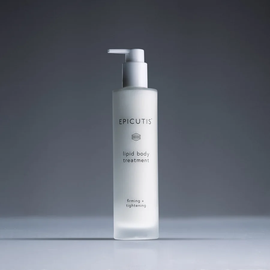 The Epicutis Lipid Body Treatment bottle, photographed on a charcoal ground.
