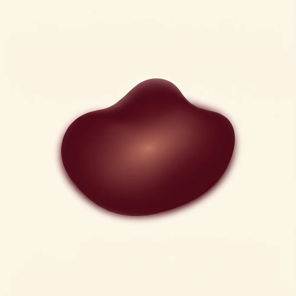 An abstract oxblood form, the mark for ongoing therapy.