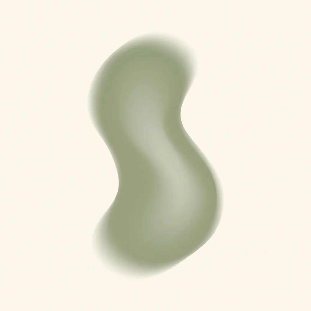 An abstract olive form, the mark for reviewing results.